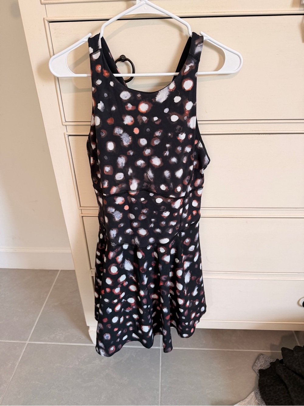 lululemon athletica Black Mini Dress with White and Rust Dot Print